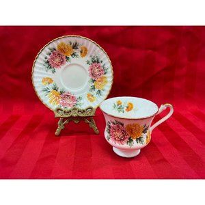 Paragon Teacup Saucer Set Pink Yellow Carnations F